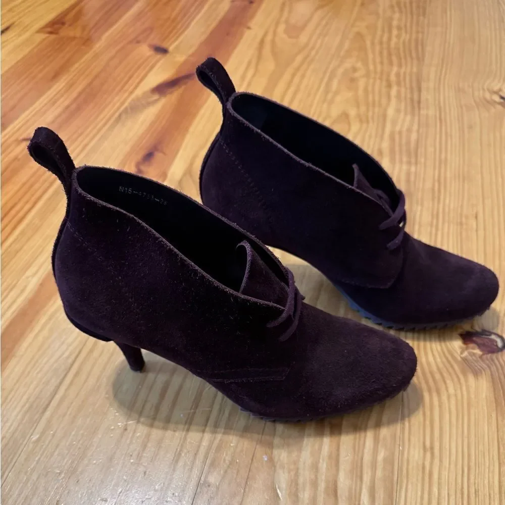 Pedro Garcia 38 (US 7.5) Maroon Suede Leather Lace Up Heel Ankle Boots Spain